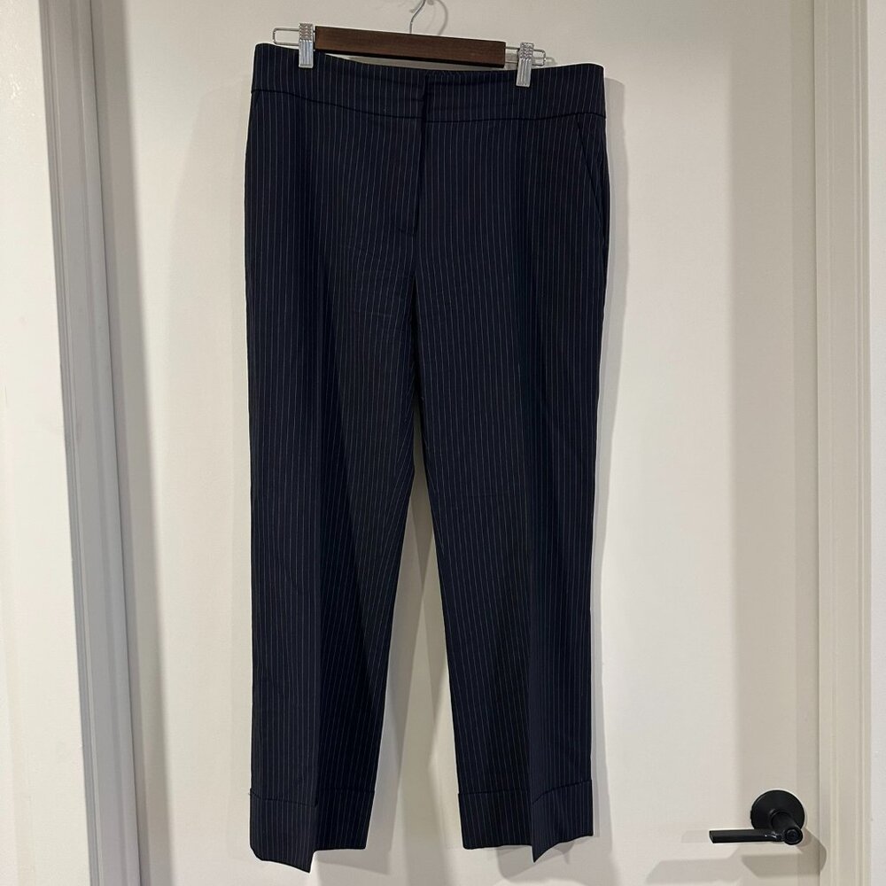 Judith & Charles Navy Pinstripe Virgin Wool Trousers – Size 10
